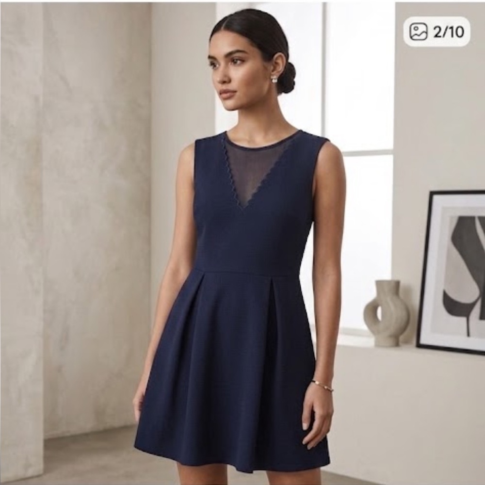 Reiss Marlowe Navy Blue Fit & Flare Dress Size 10